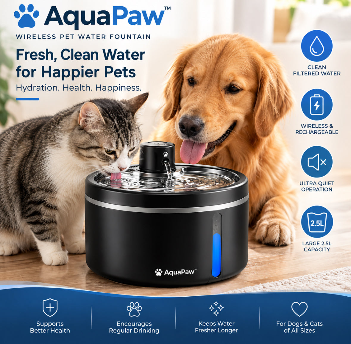 AquaPaw™ Wireless Pet Water Fountain