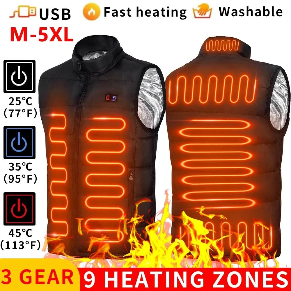 🔥 ThermoHeat™ 9-Zone Heated Vest – USB-Powered Heated Vest for Men & Women